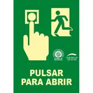 Señal Clase A Evacuación Pulsa para Abrir 210x297mm