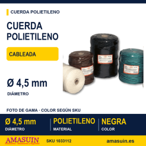 Cuerda Polietileno Cableada 4.5mm. Negra.