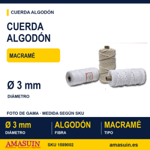Cuerda Macramé 3mm. Crudo.
