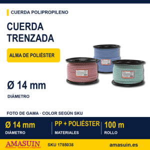 Cuerda Trenzada 14mm. Blanco/Rojo.