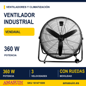 Ventilador Industrial Vendaval 360w Negro 87d 3 Velocidades 92,5x95x42 Cm Orientable