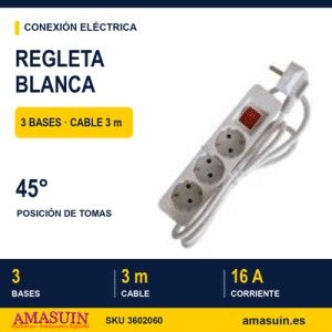 Regleta Blanca 3 Bases 3m.