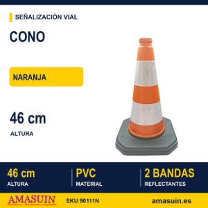 Cono Naranja PVC 46cm. 1 Pieza 2 Bandas Réflex.