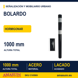 Bolardo Acero 100cm Negro para Hormigonar